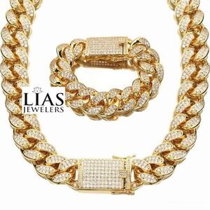 New 18k yellow gold filled Cuban link chain and bracelet set